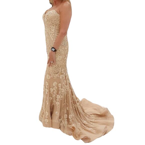 Terani Couture Pageant Gown Evening Dress Champhgne 1822GL7514 Size 14 - Picture 3 of 16